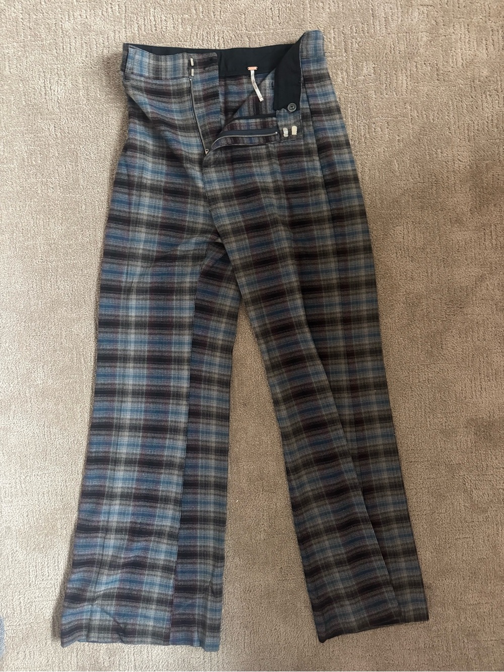 Free People Plaid Trousers in Blue, Gray and Brown Tones